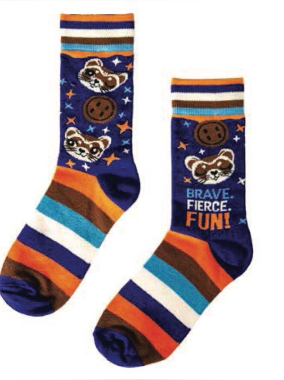 Brave Fierce Fun! Striped Novelty Crew Socks - Girl Scouts Ferret BFF Small